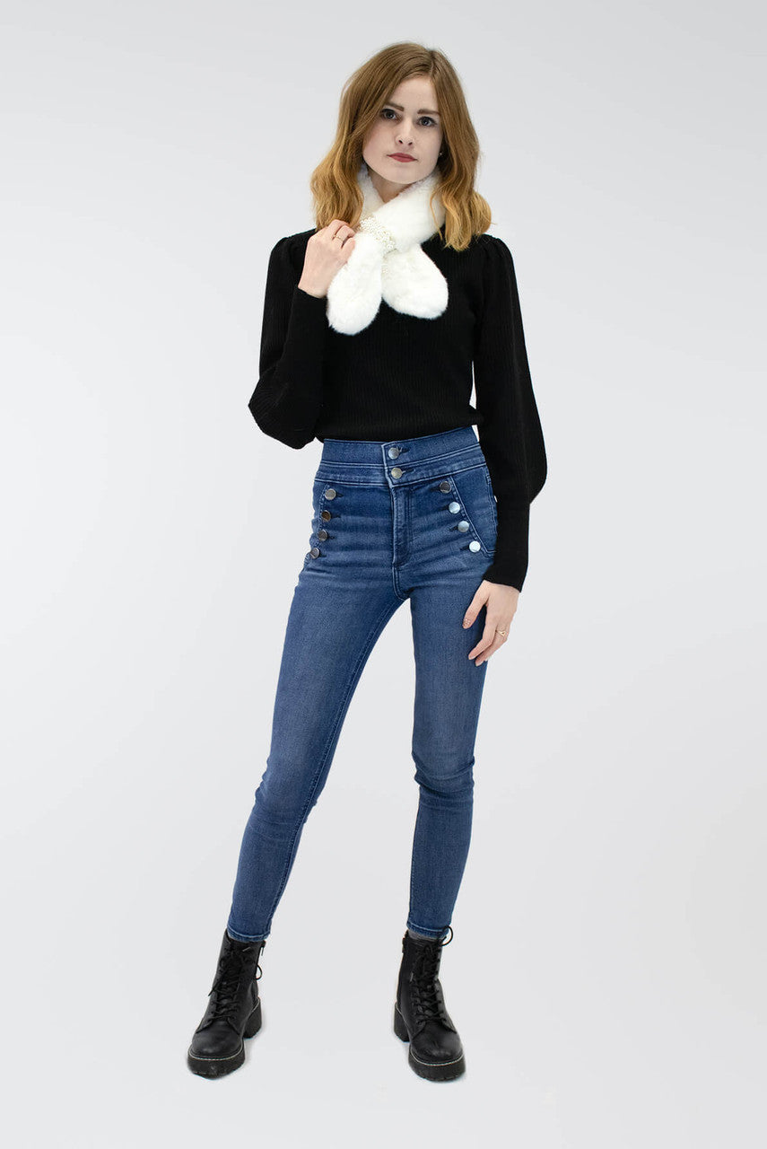Faux Fur Pull-Through Scarf with Pearl Detail