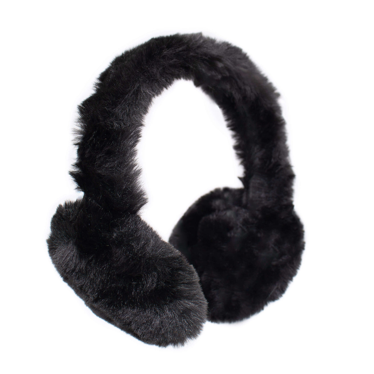 Black faux fur earmuffs with fuzzy band