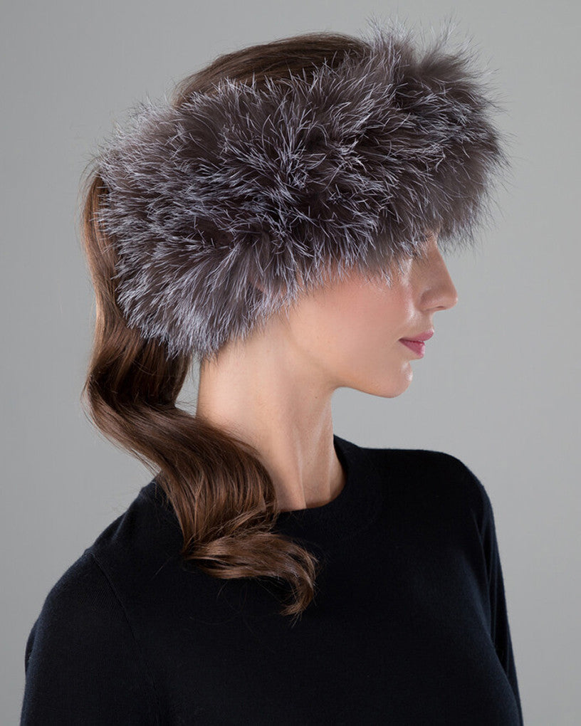 Knitted Gray Fox Fur Headband Turbans sale Scarf Tube Elastic Women Winter