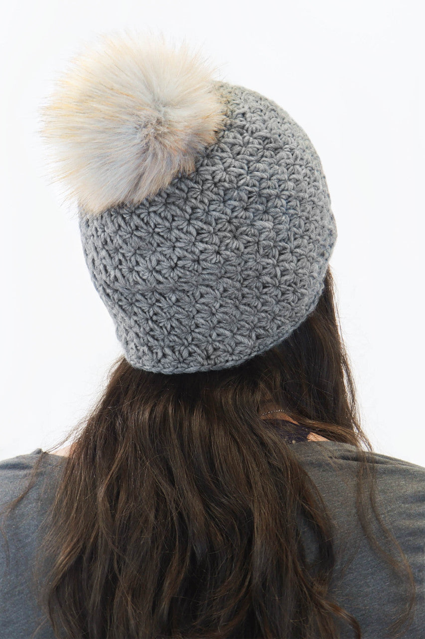 Star Knit Beanie with Faux Pom