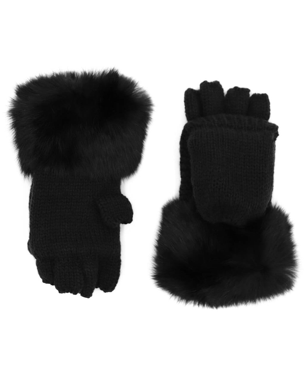 Flip Top Mittens with Rabbit Fur Cuff