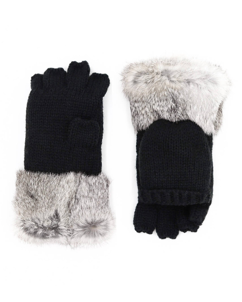 Flip Top Mittens with Rabbit Fur Cuff