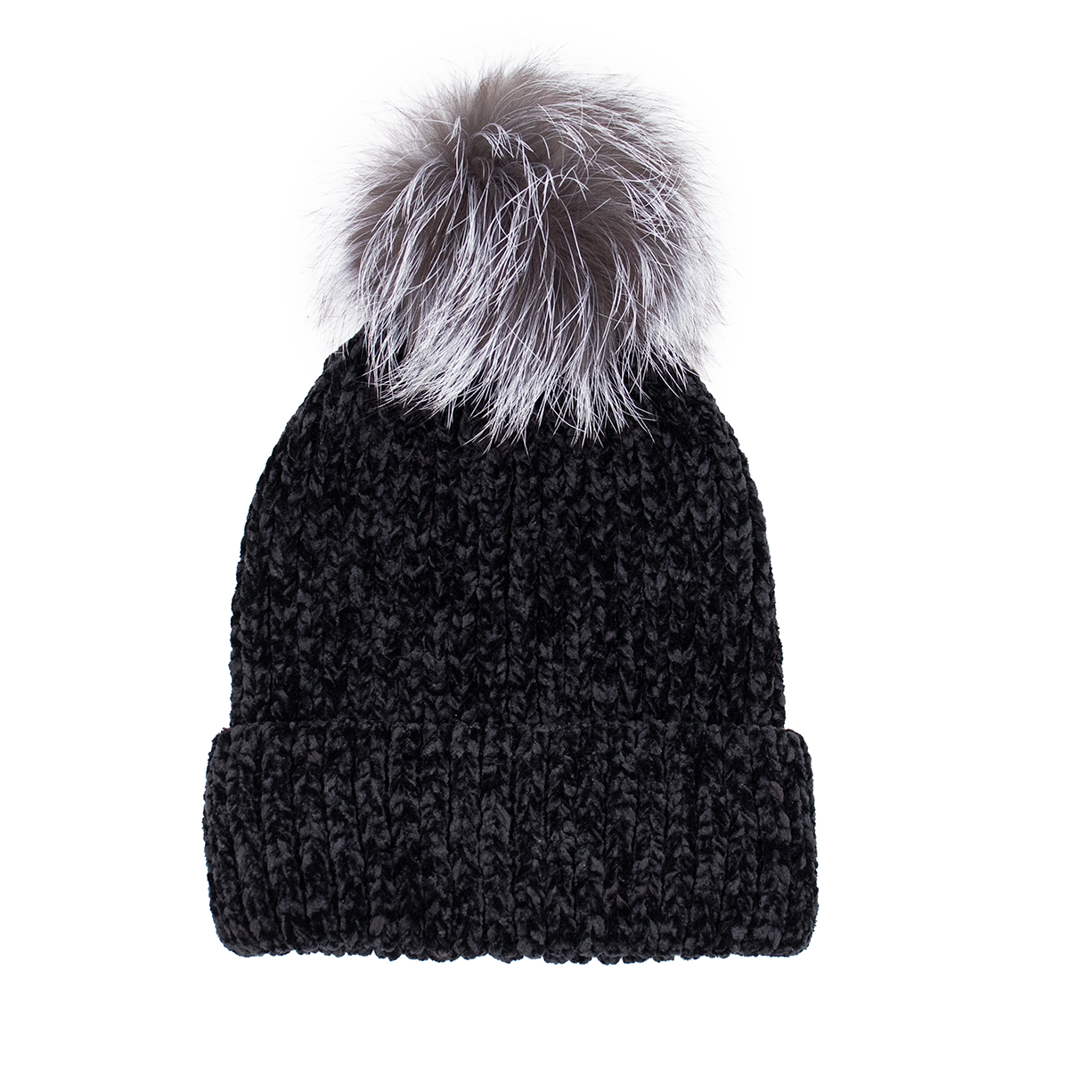 Chunky Soft Knit Hat with Fox Pom