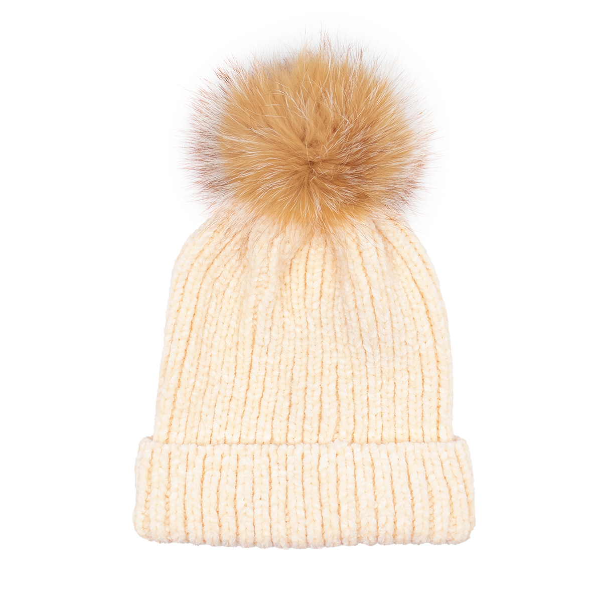 Chunky Soft Knit Hat with Fox Pom