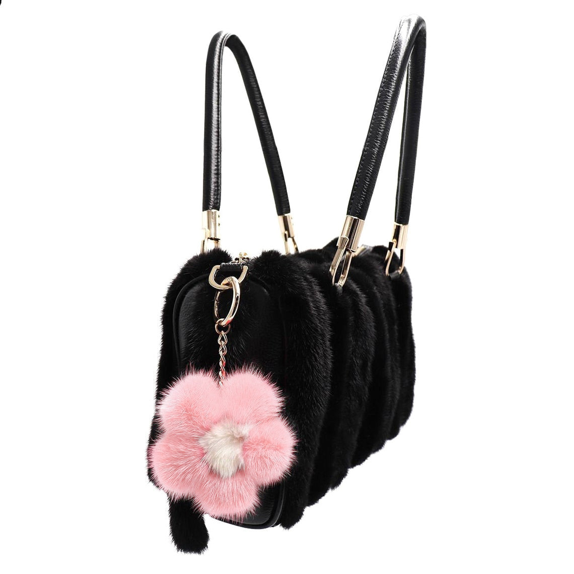 Large Mink Fur Flower Keychain