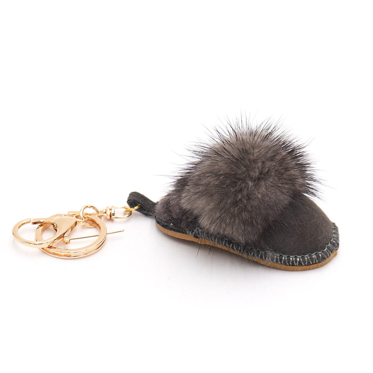 Shearling Slipper With Mink Fur Keychain