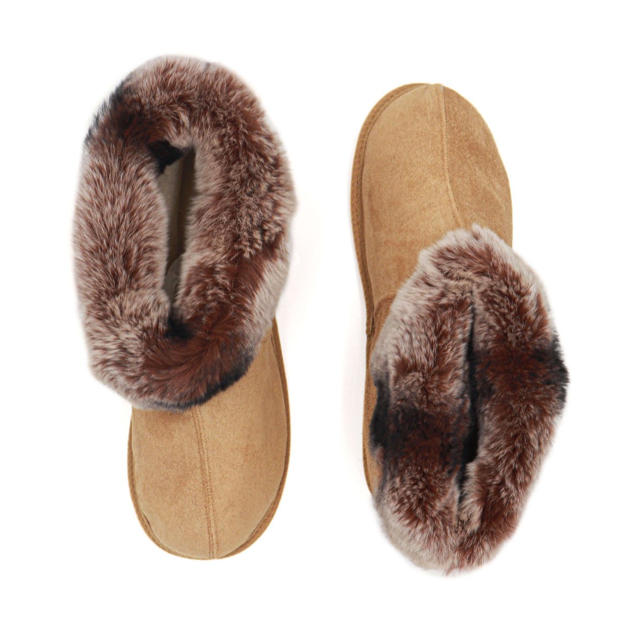 Soft Sole Shearling Slippers with Rex Rabbit Fur Trim