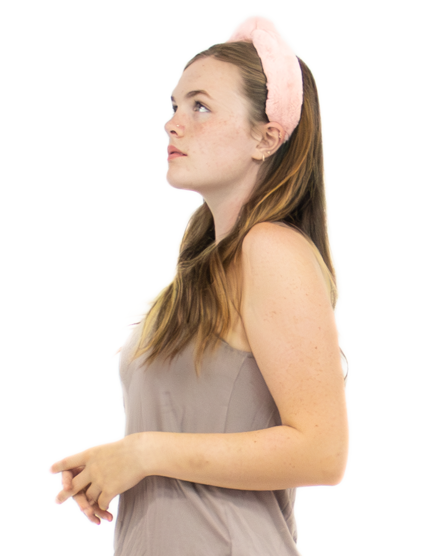 Pink Rex Rabbit Hairband with Knot on Model