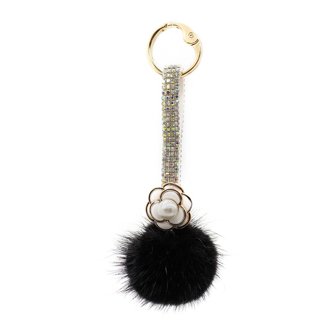 mink pom with bling strap black