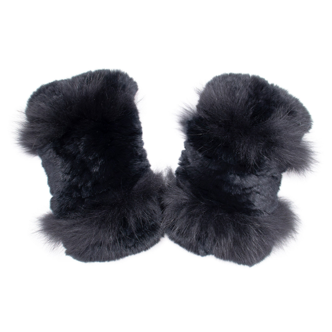 Rex Rabbit Fur Texting Mittens with Fox Fur Trim