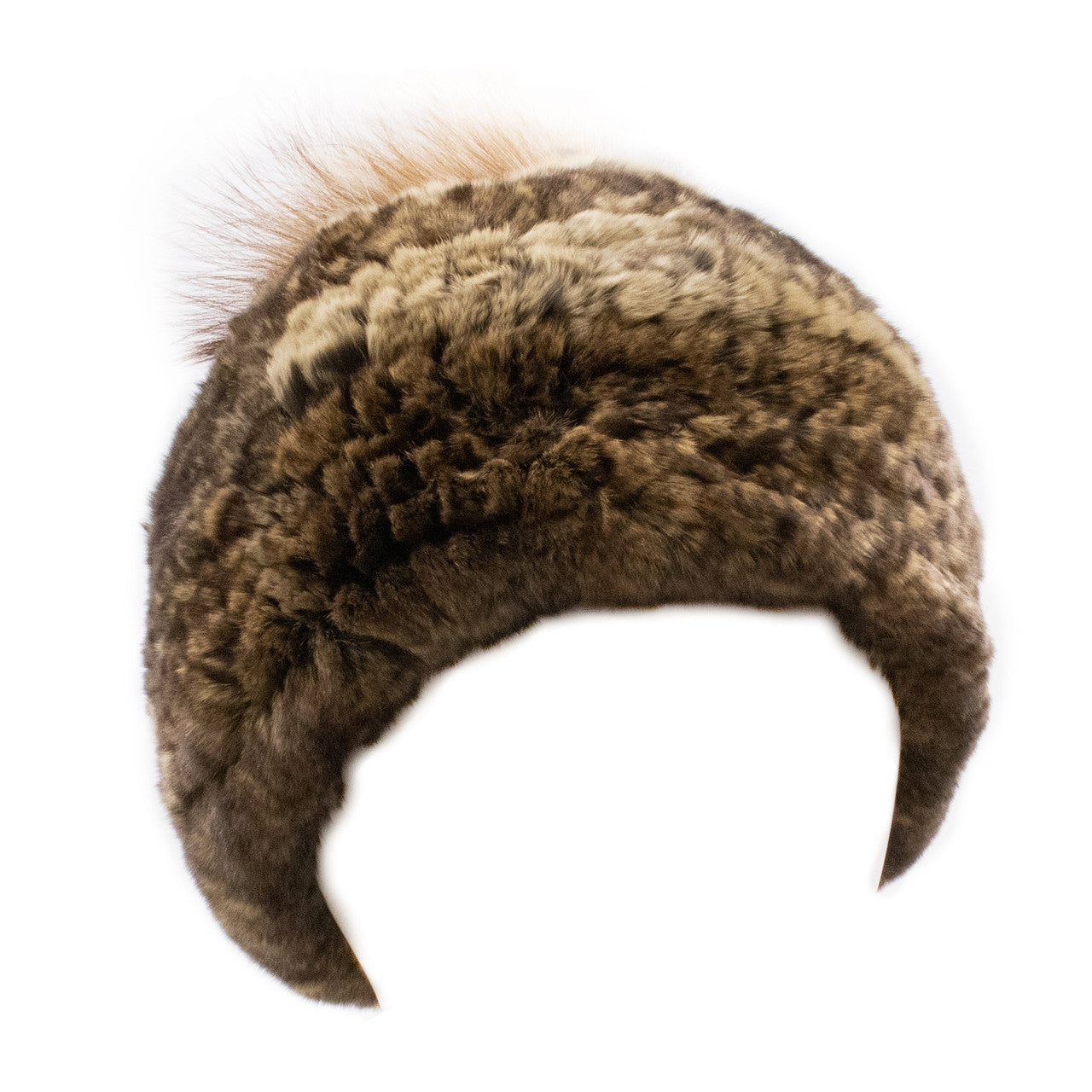Limited Run Rex Rabbit Textile Knit Beanie with Fox Pom Brown and Crystal