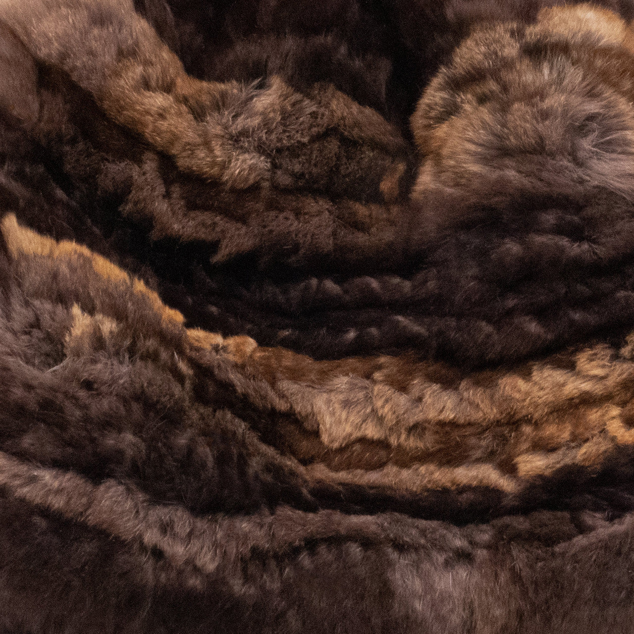 Limited Run Rex Rabbit Textile Knit Beanie with Fox Pom Brown Multi with Brown Close Up