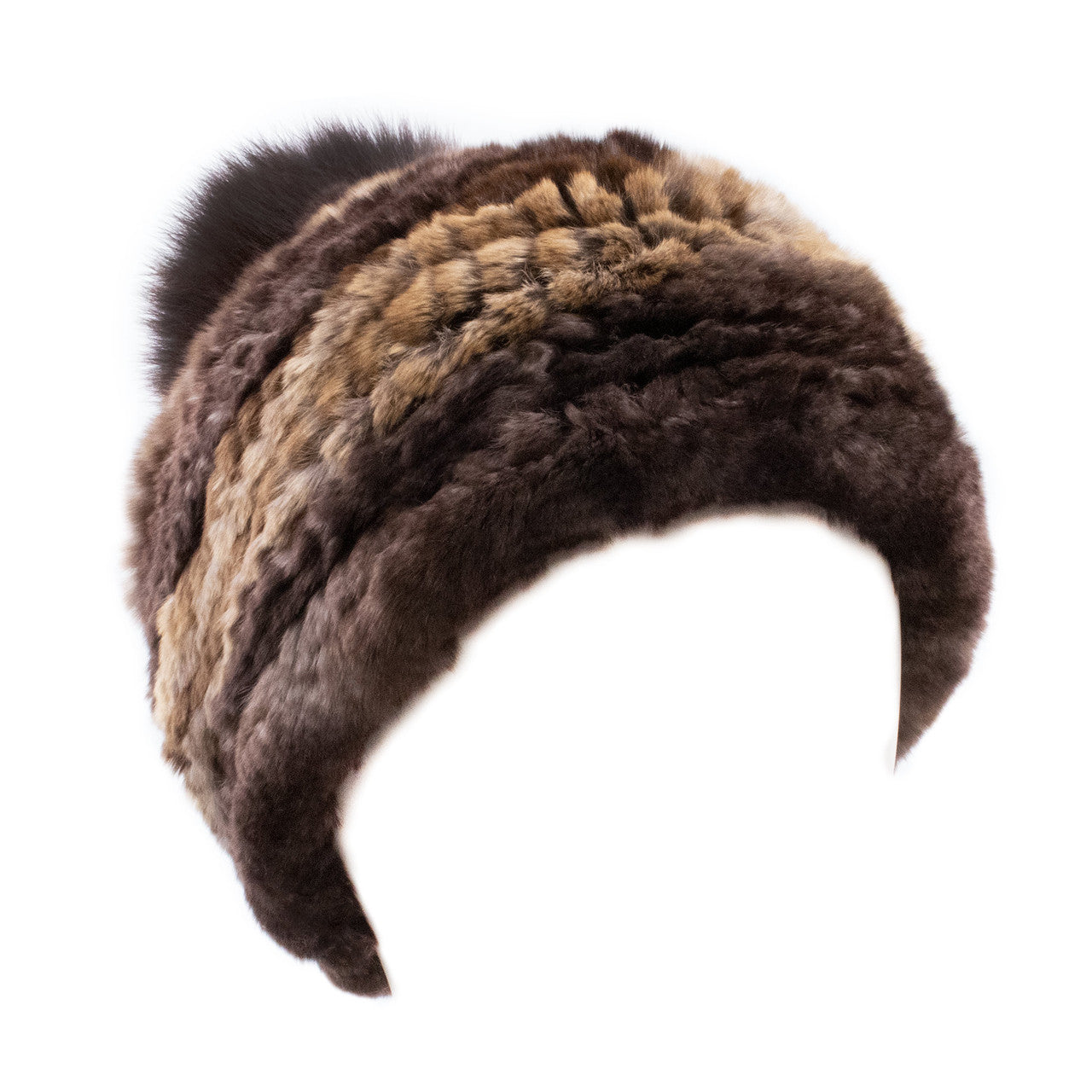 Limited Run Rex Rabbit Textile Knit Beanie with Fox Pom Brown Multi with Brown