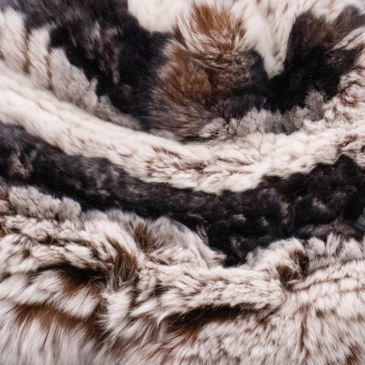 Limited Run Rex Rabbit Textile Knit Beanie with Fox Pom Brown White Tip with Blue Frost