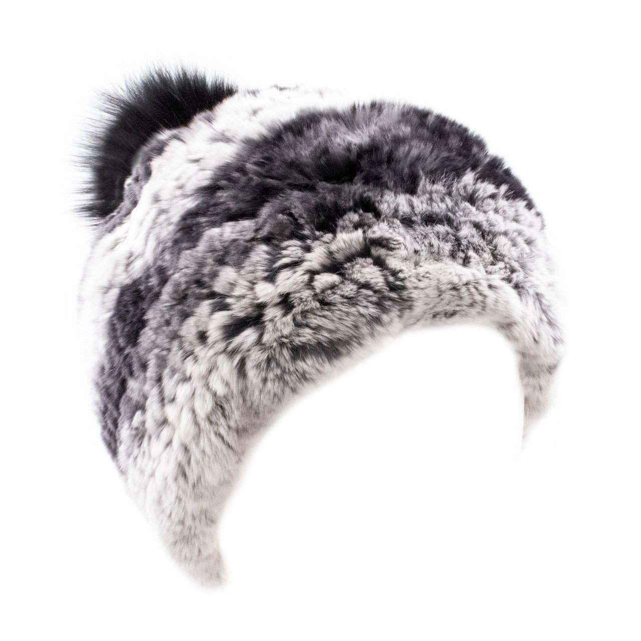 Limited Run Rex Rabbit Textile Knit Beanie with Fox Pom Chin and Black