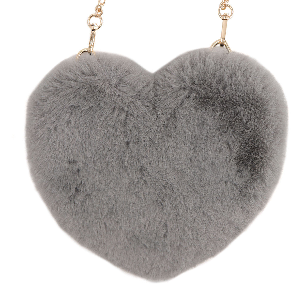 Back of the grey faux fur heart purse