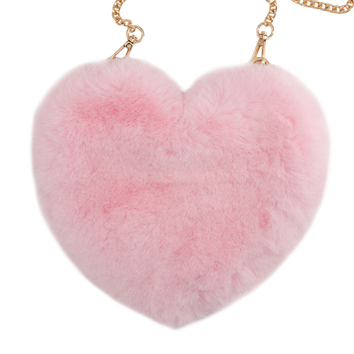 Back of the pink faux fur heart purse