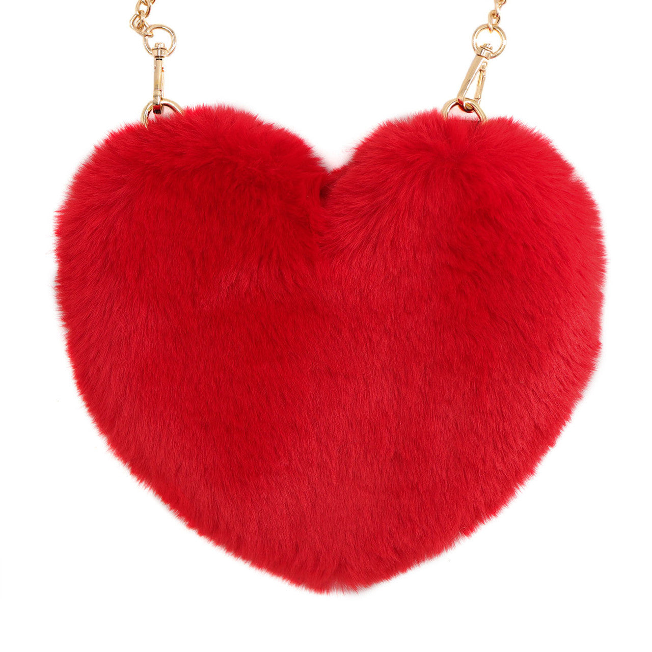 Back of the red faux fur heart purse