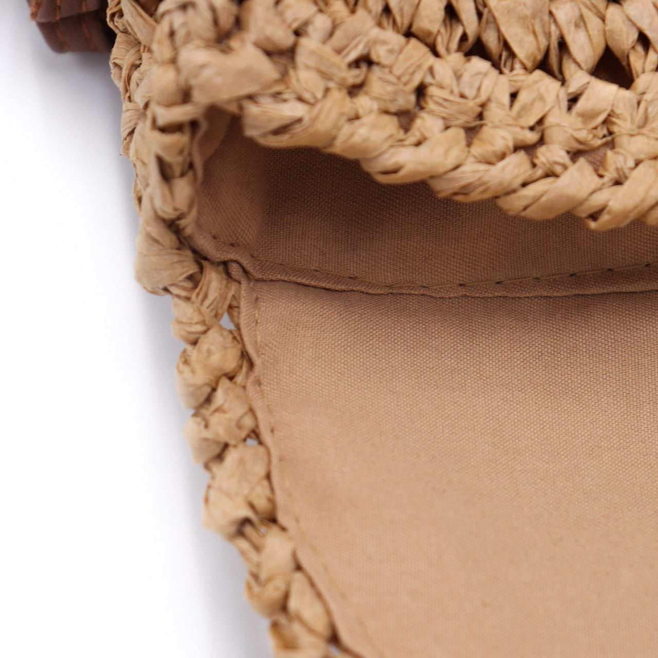 Natural Straw Fanny Pack Close Up of Lining