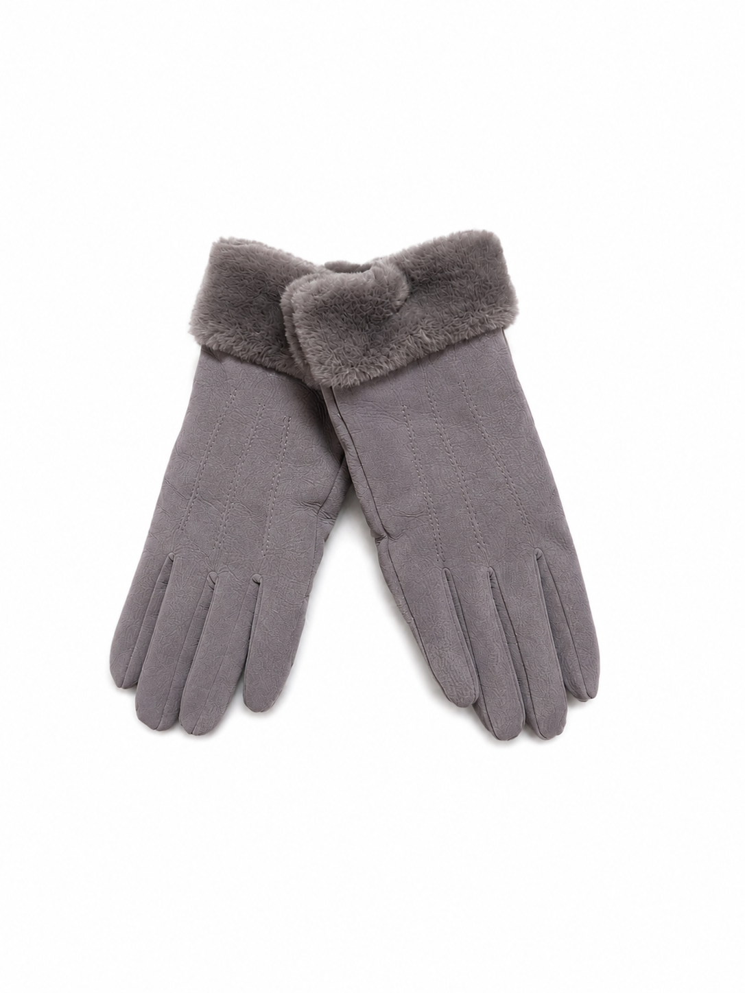 Faux Suede Water Resistant Gloves with Faux Rex Rabbit Fur Cuff S