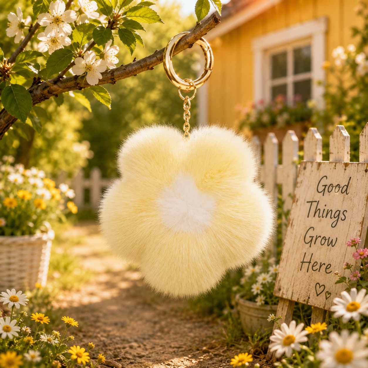 Small Mink Fur Flower Keychain
