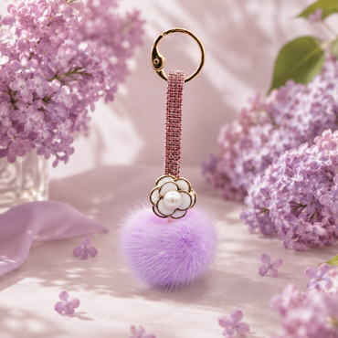 Mink Fur Pom Keychain with Bling Strap