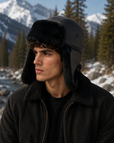 Leather Trooper Hat with Shearling