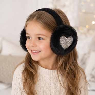 Kid's Sparkly Heart Faux Fur Earmuffs