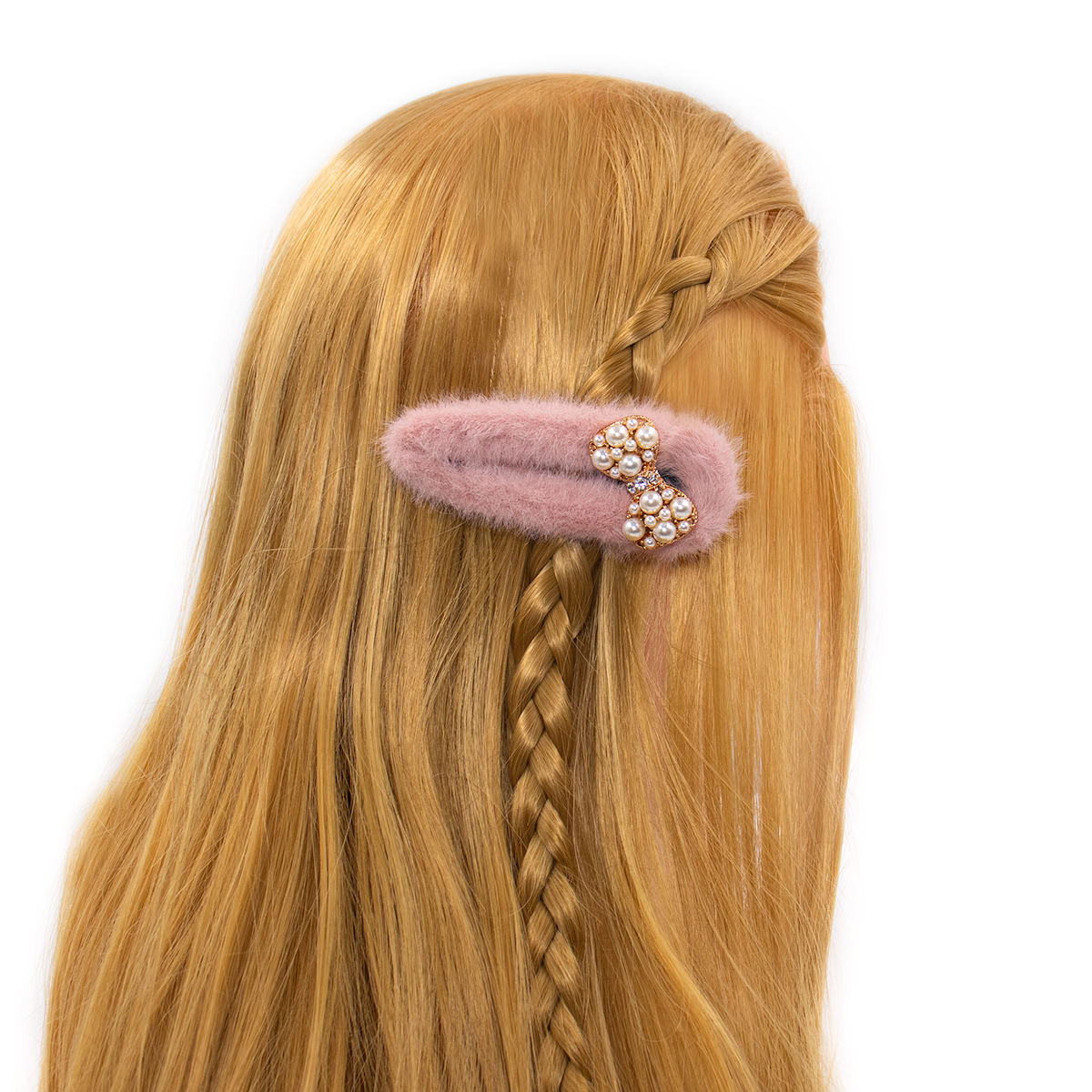 Faux Fur Hair Clip with Faux Pearl Bow