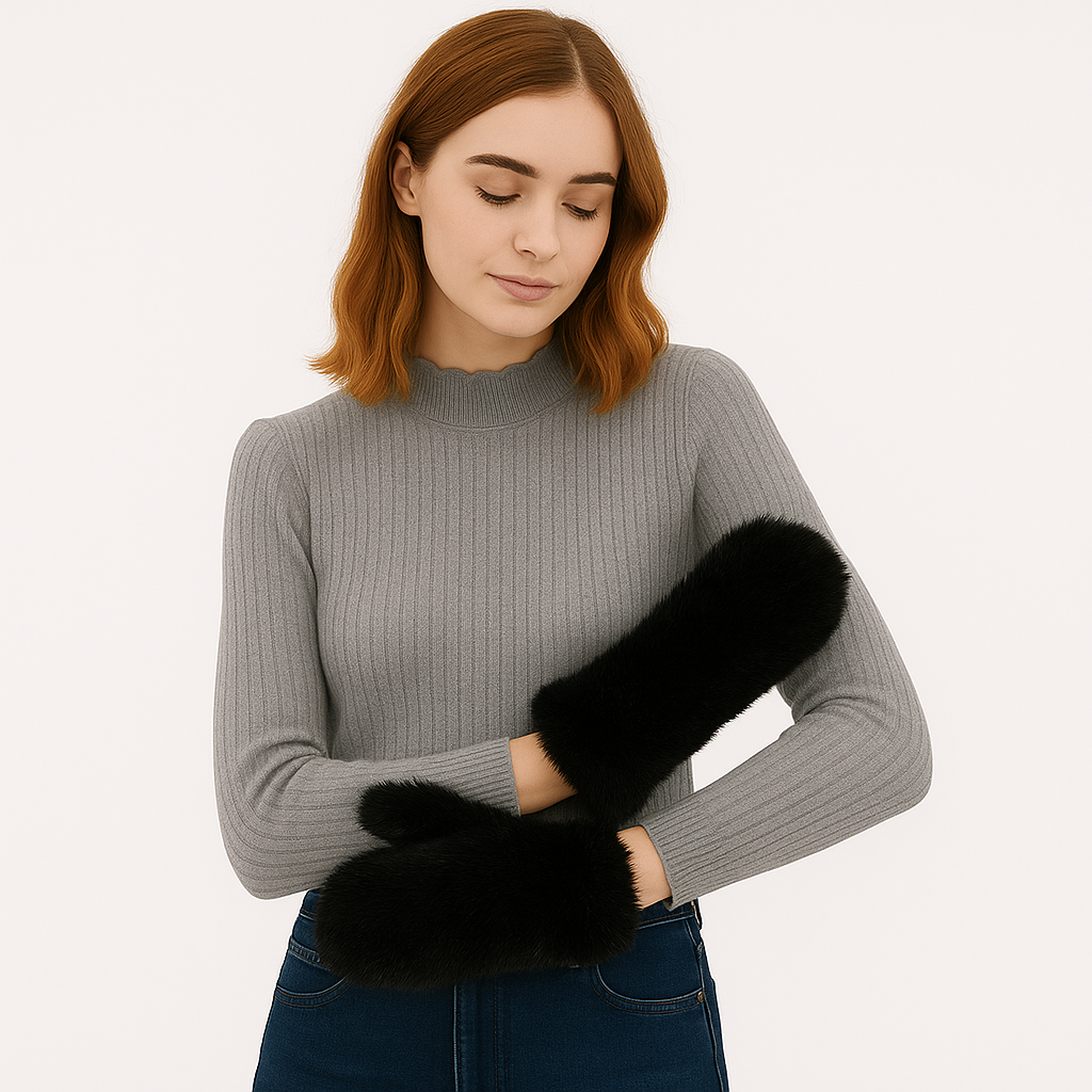 Mink Fur Mittens with Rope String