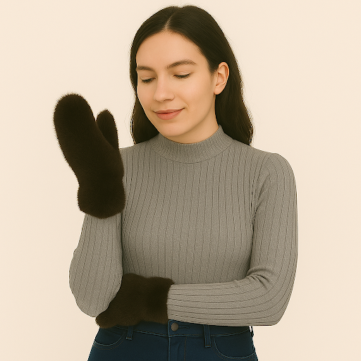 Mink Fur Mittens with Rope String