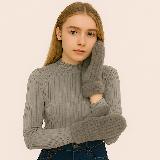 Mink Fur Mittens with Rope String