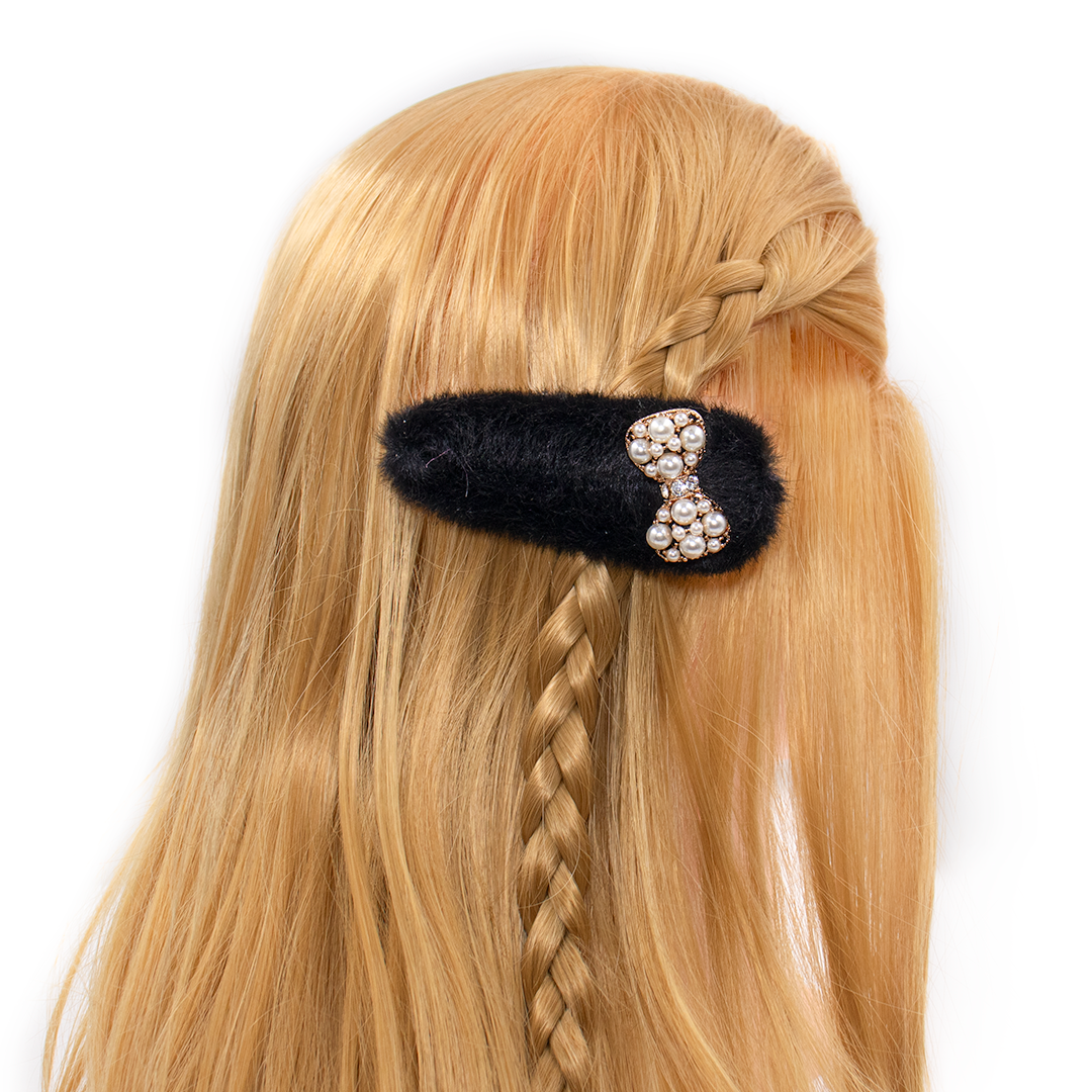 Faux Fur Hair Clip with Faux Pearl Bow