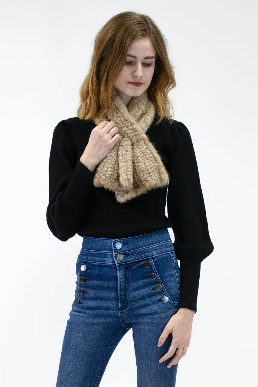 Short Danish Mink Knitted Scarf