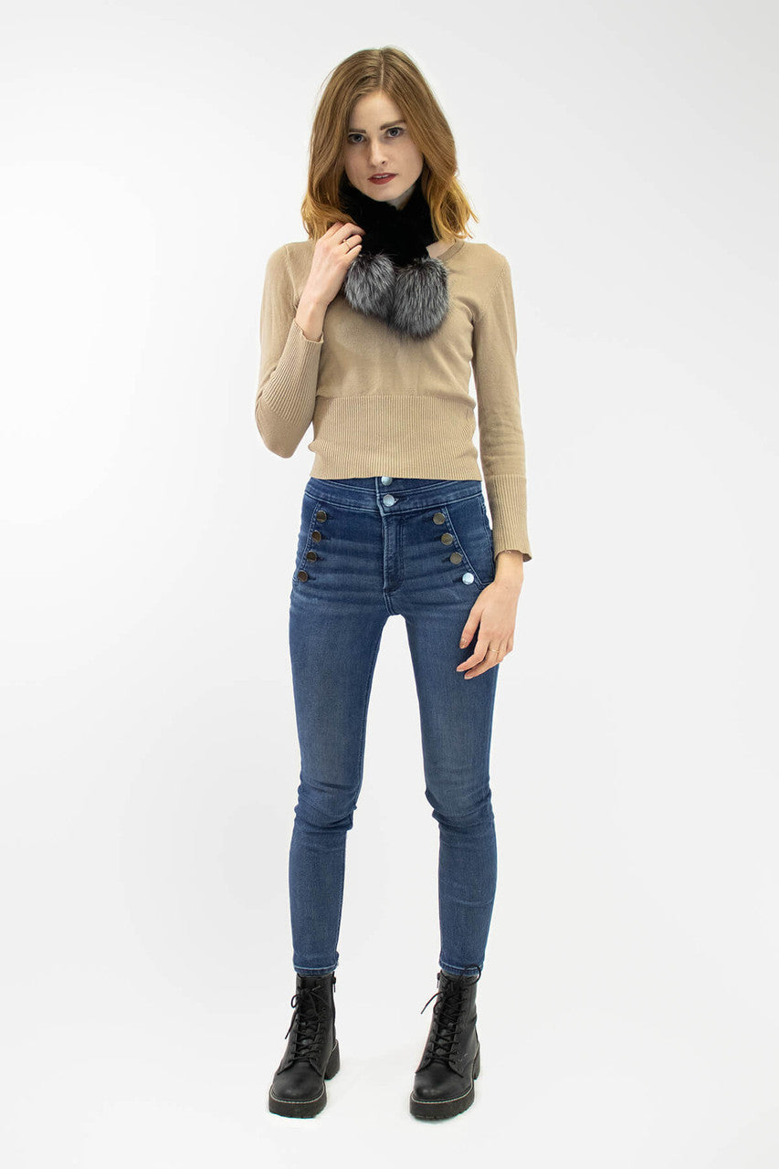 Rex Rabbit Scarf with Fox Fur Poms