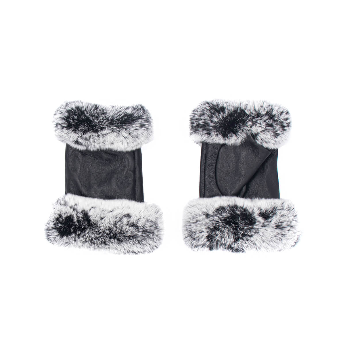 Lamb Leather Fingerless Gloves with Rex Rabbit Trimming