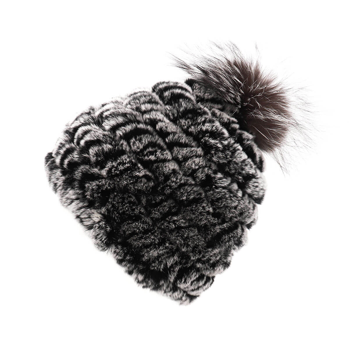 Rex Rabbit Fur Knit Hat with Fox Pom