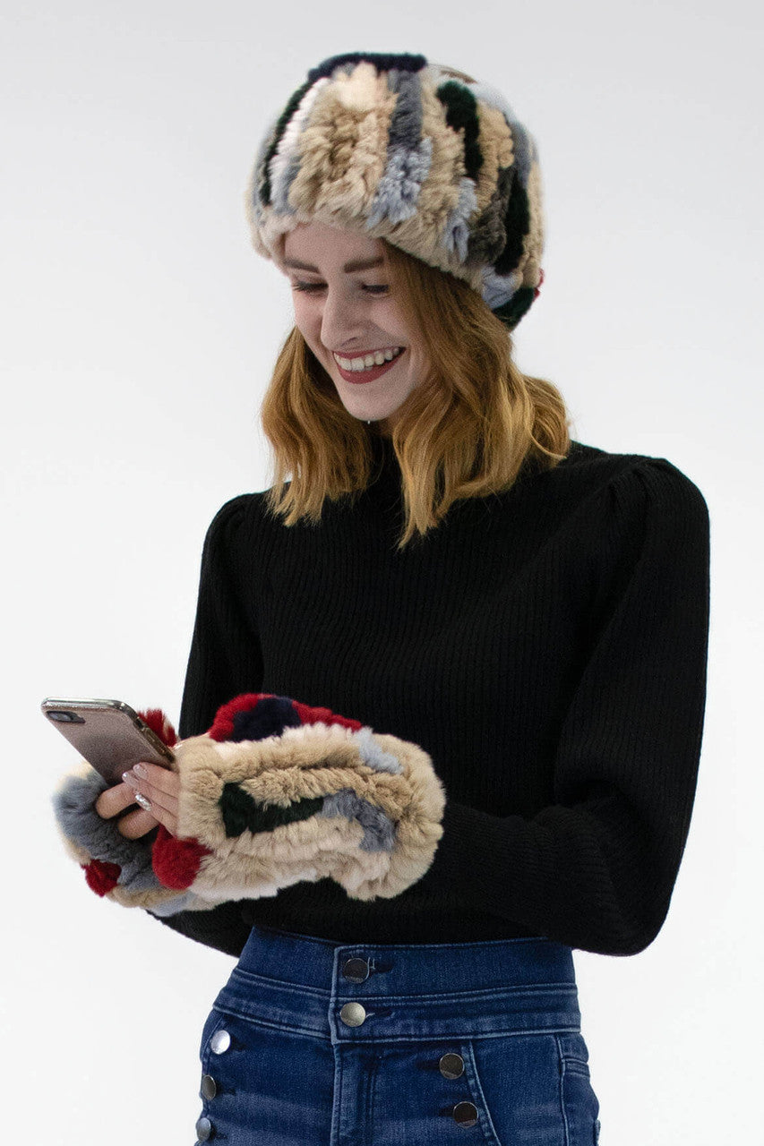 Rex Rabbit Fur Text Mittens