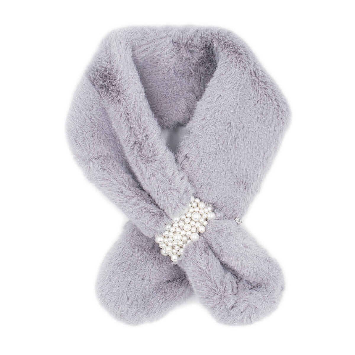 Faux Fur Pull-Through Scarf with Pearl Detail