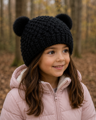 Children's Minnie Popcorn Beanie with Rabbit Fur Poms