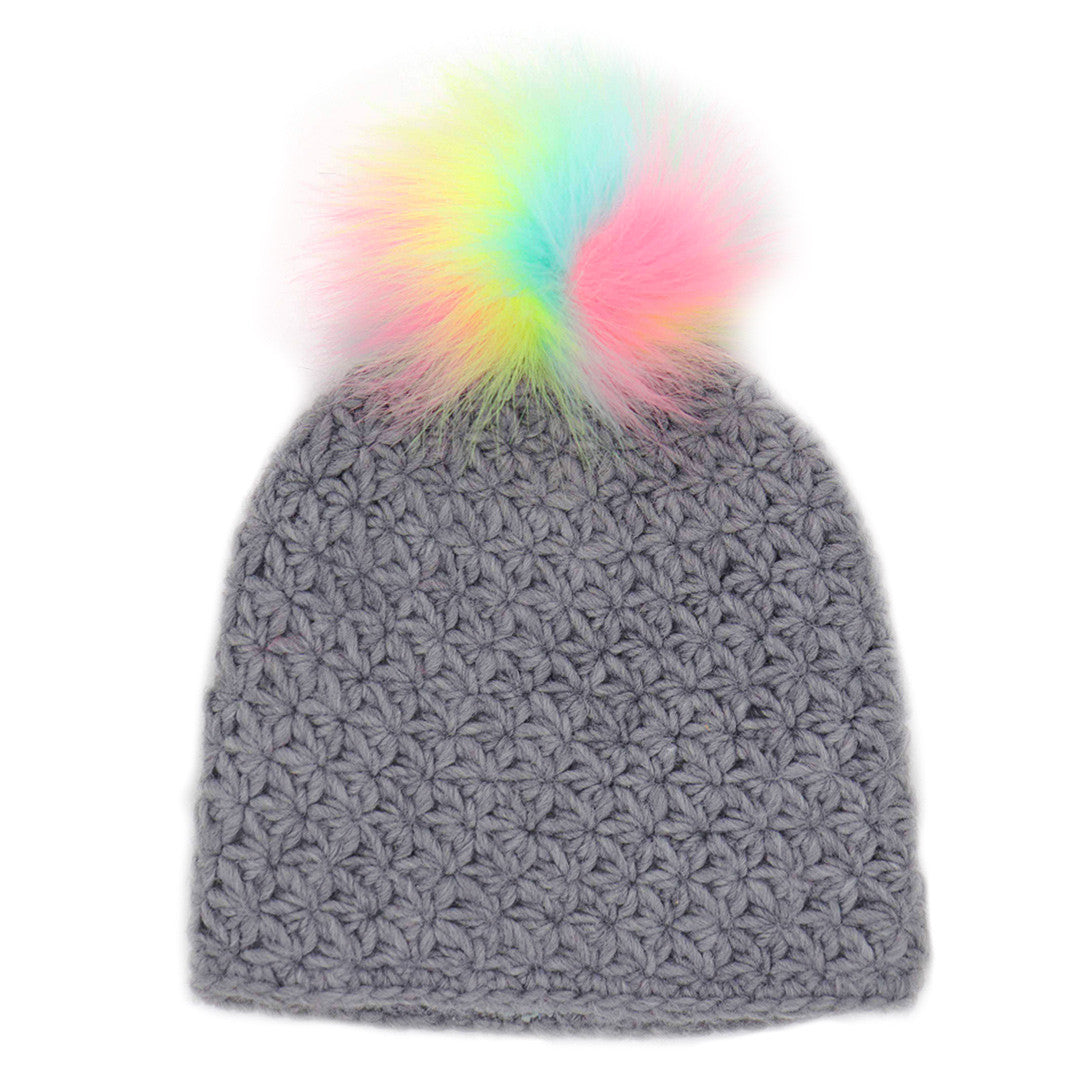 Children's Star Knit Hat With Faux Rainbow Pom