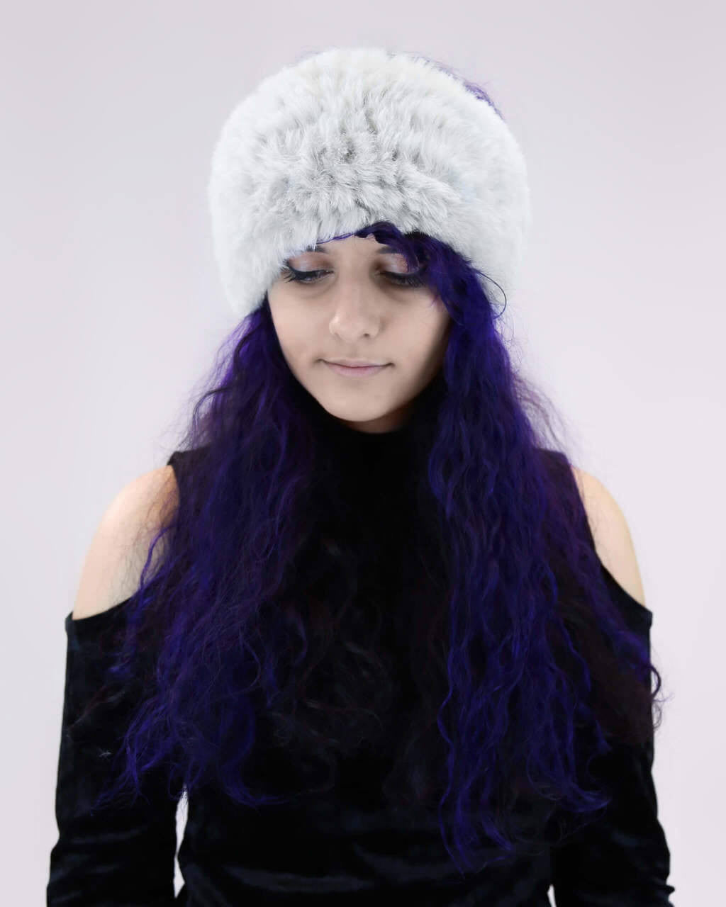 Faux Fur Rex Textile Knit Headband in Grey
