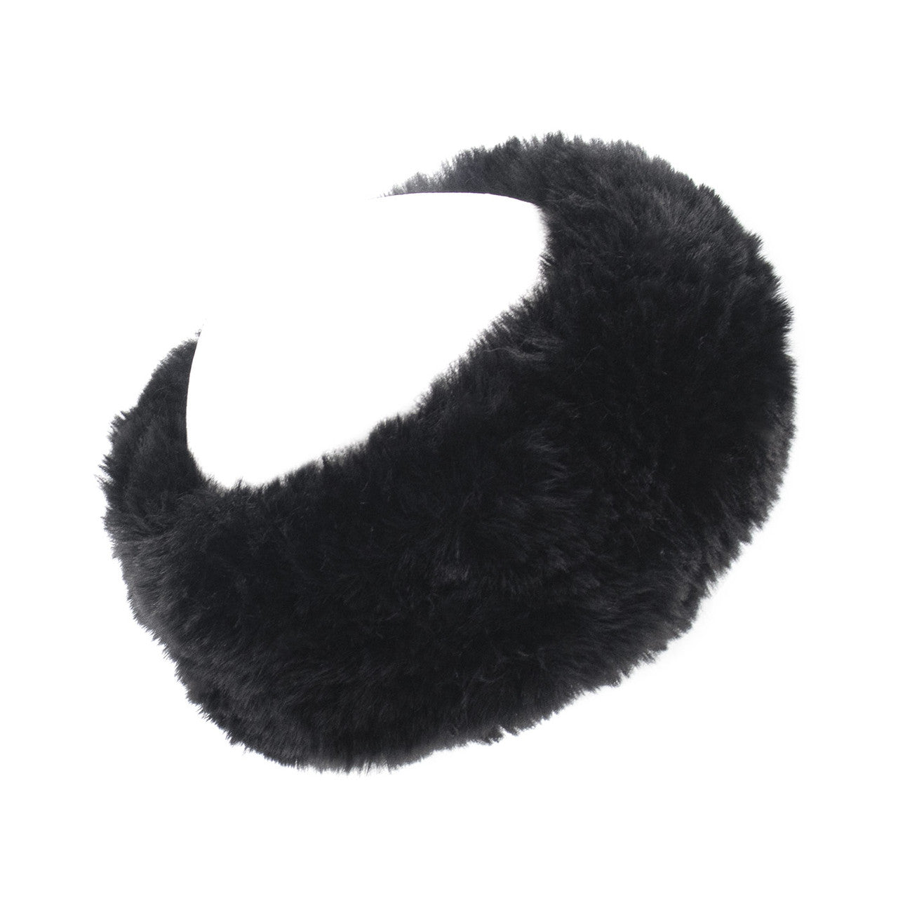 Faux Fur Rex Textile Knit Headband in Black