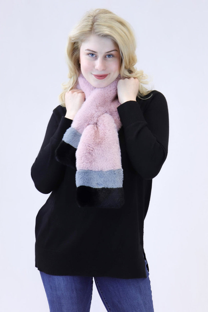 Faux Rex Rabbit Fur Striped Pull-Through