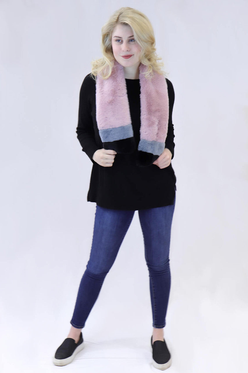 Faux Rex Rabbit Fur Striped Pull-Through