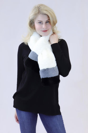Faux Rex Rabbit Fur Striped Pull-Through