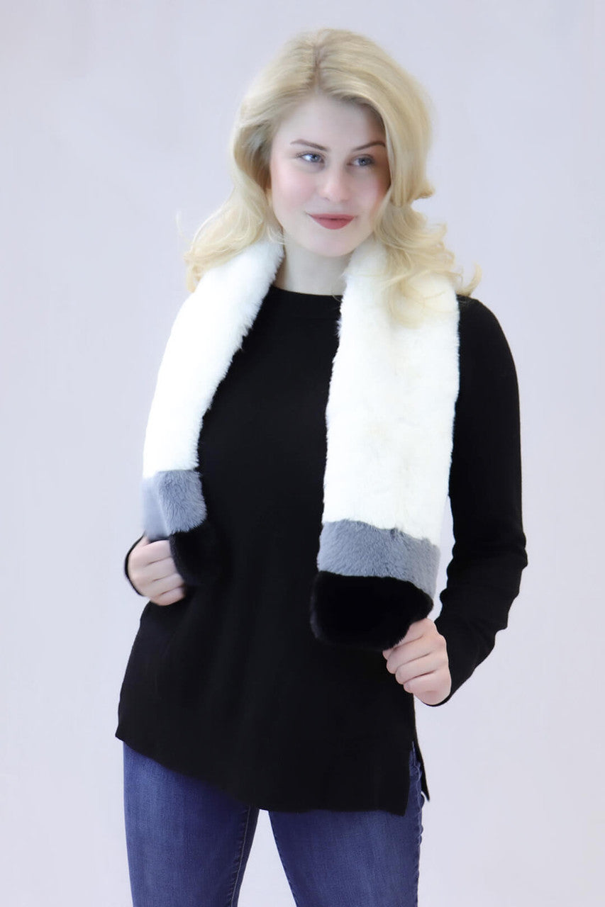 Faux Rex Rabbit Fur Striped Pull-Through