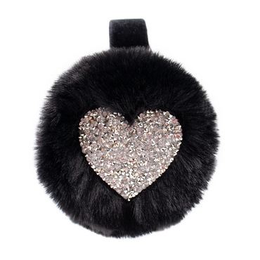 Children's Black Faux Rex Rabbit Fur Earmuff with Sparkly Silver Heart