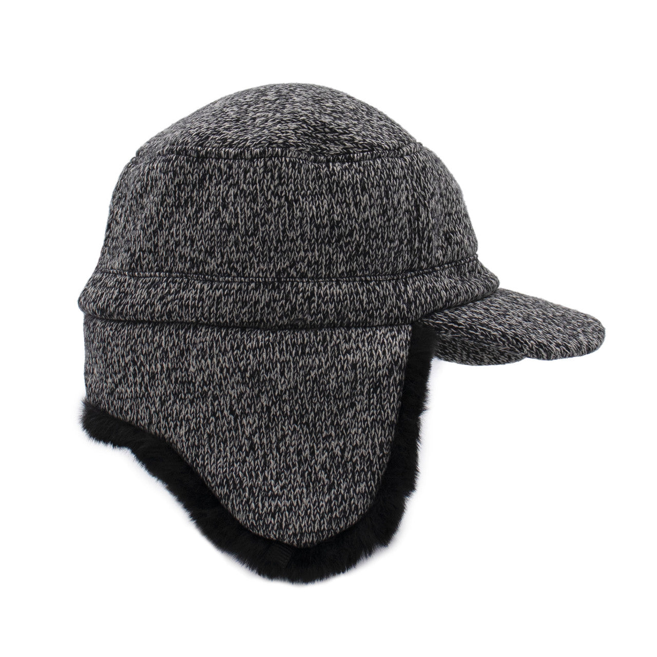 Men's Black and White Fudd Hat with Faux Fur