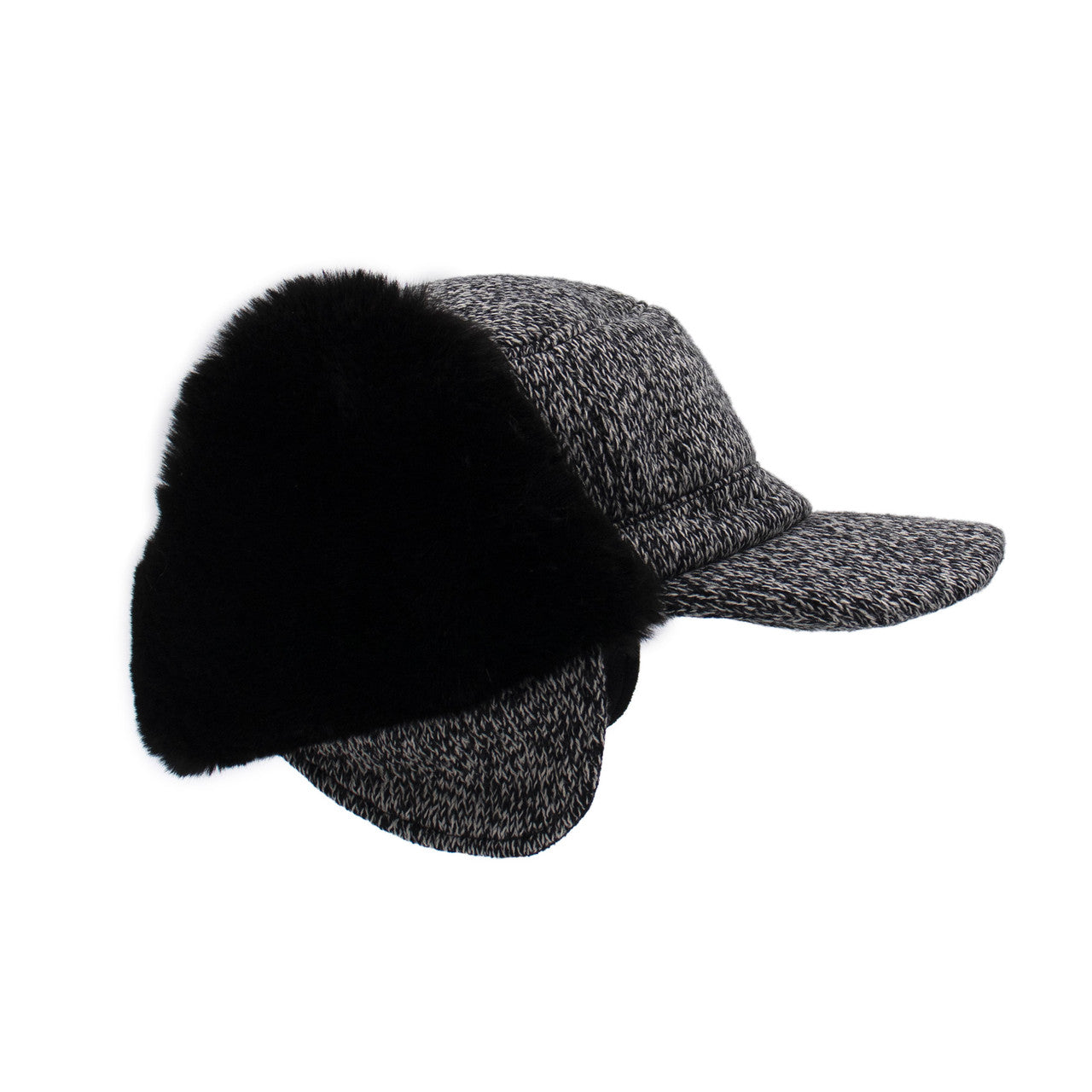 Men's Black and White Fudd Hat with Faux Fur